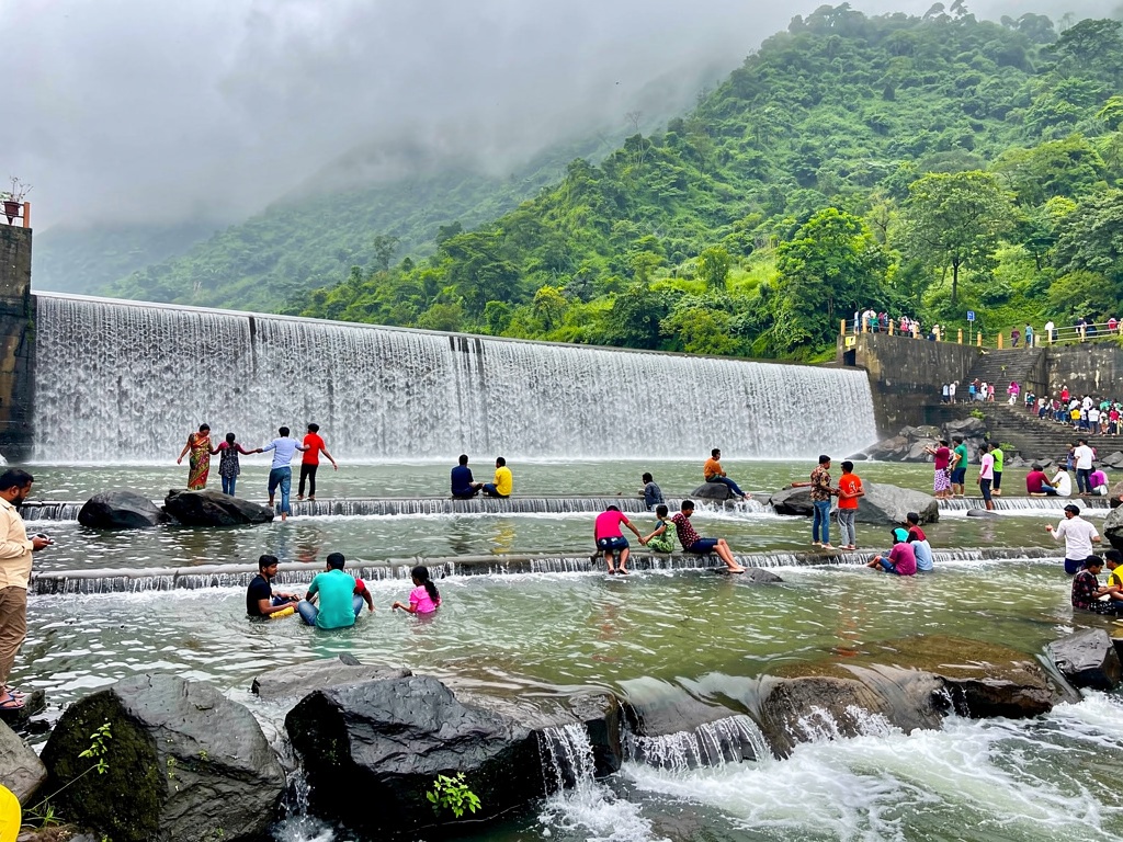 Water cascading over Bhushi Dam near Lonavla in monsoon