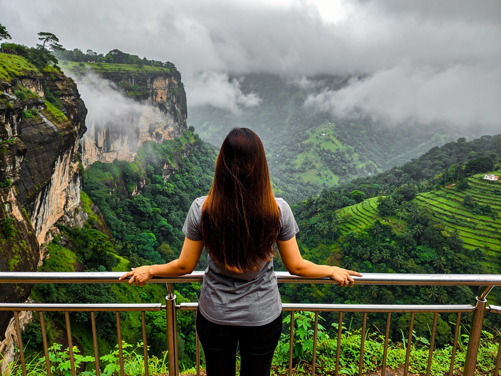 Tiger's Leap viewpoint overlooking a deep green valley near Lonavla