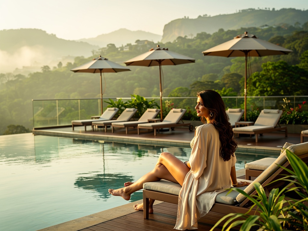 An infinity pool at a luxury hill resort overlooking the Sahyadri hills